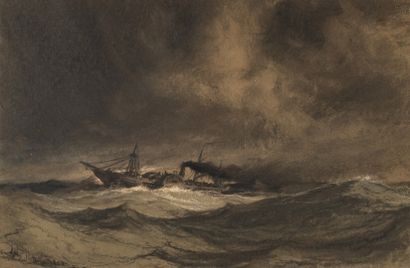 null Anton MELBYE

(Copenhagen 1818 - Paris 1875)

Ships at Sea in Heavy Weather

Pair...