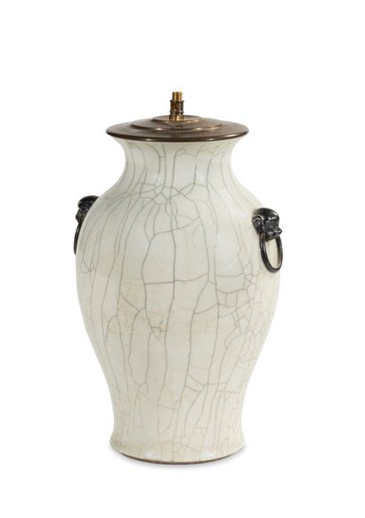 null CHINA

White monochrome porcelain baluster vase with cracked glaze, the handles...