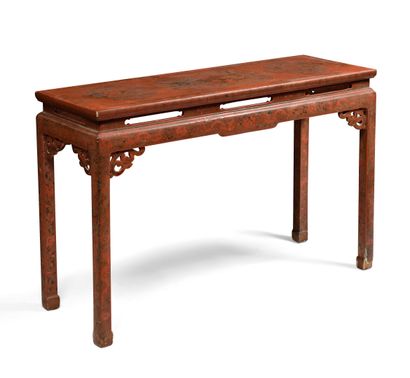 null CHINE - XVIIe siècle

Console en bois laqué rouge et brun à décor sur le plateau...