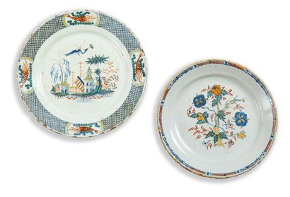 null ROUEN

Two earthenware plates of circular form with different polychrome decorations,...