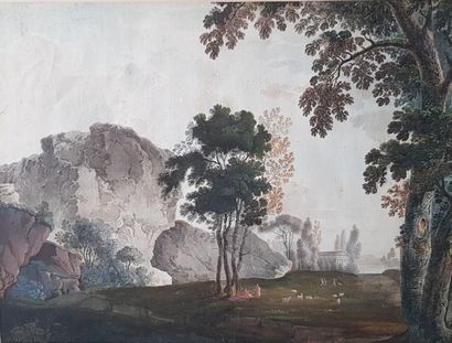 null English school of the end of the 18th century

Herd in a landscape with a temple

Watercolor...
