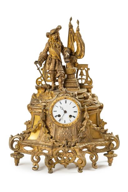 null Pendule en bronze et métal doré à sujet de Jean Bart 

XIXème siècle

47 x 40...
