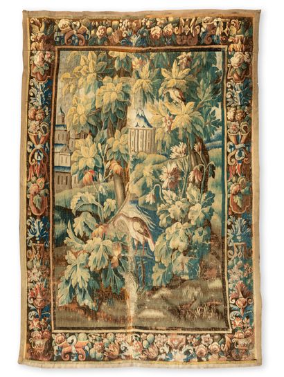 null Greenery decorated with a pelican in the center and architectural elements in...