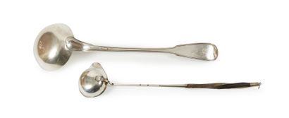 null Silver ladle and punch spoon, the ladle with a filet pattern engraved with the...