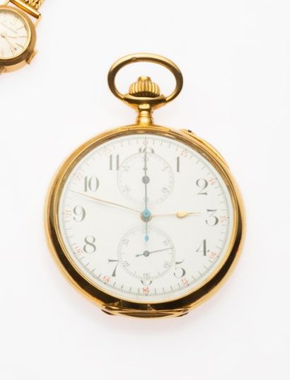 null LONGINES

Un chronographe gousset en or jaune 18K 750, boîte unie, cadran blanc,...