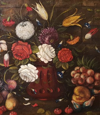 null In the taste of the Dutch schools

Still life with flowers, fruits and bird

Oil...