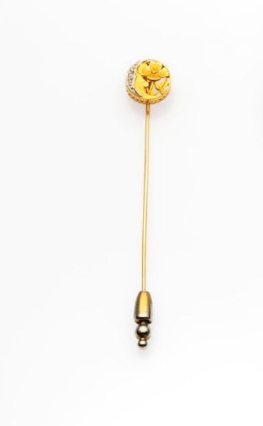 null Two-tone 18K 750 gold tie pin set with a flower motif and a moon set with rose-cut...