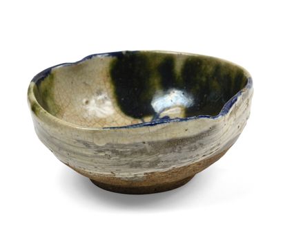 null JAPANese tea ceremony bowl with a shape imitating a peach of longevity, made...