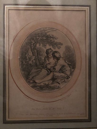 null Set of 3 engravings in the XVIIIth century taste in frames: gallant scenes and...