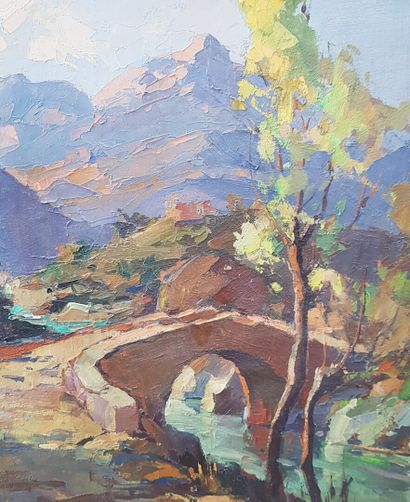 null Pierre BACH (1906-1971)

Corsican landscape; mountain path with bridge

Oil...