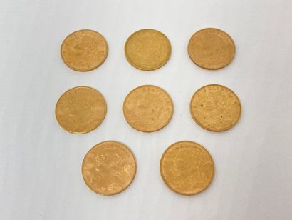 null 
8 coins of 20 frs Swiss Gold (3 of 1947B; 2 of 1930 B; 1 of 1915 B; 1 of 1914...