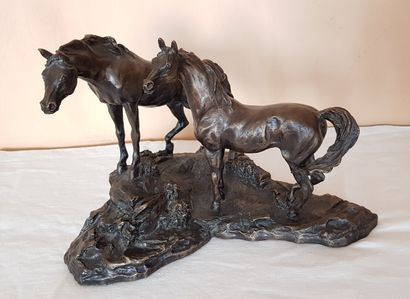 null Lanford MONROE (1950-2000)

Deux chevaux au rocher « Intruder » 

Bronze à patine...