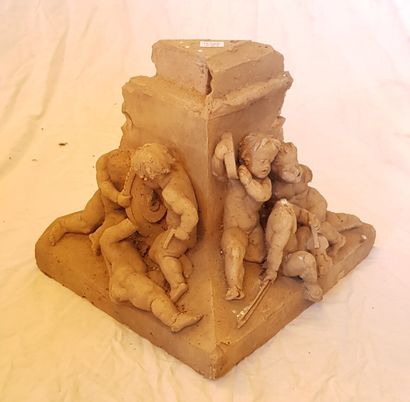 null Group in terracotta against a pedestal in front of which is presented an assembly...