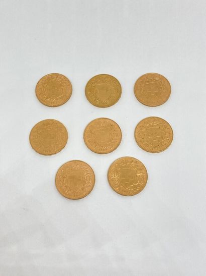 null 
8 coins of 20 frs Swiss Gold (3 of 1947B; 2 of 1930 B; 1 of 1915 B; 1 of 1914...