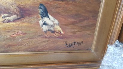 null Louis LARTIGAU (XIX-XXème)

Agneaux et poules à l'étable

38,5 x 46 cm

Bergère...
