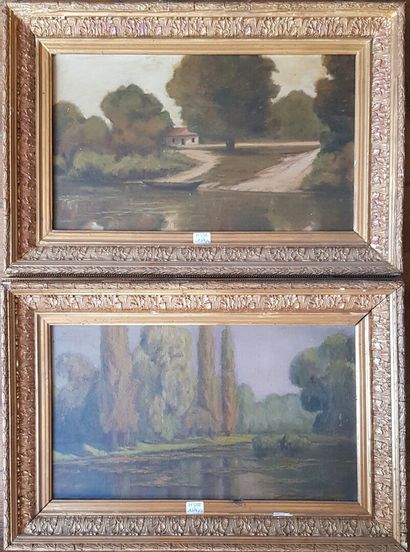 null French school, early 20th century

River landscape 

Two oils on panels

25...