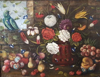 null In the taste of the Dutch schools

Still life with flowers, fruits and bird

Oil...
