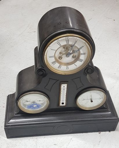 null Clock with three dials, the first one giving the hours and minutes, the second...