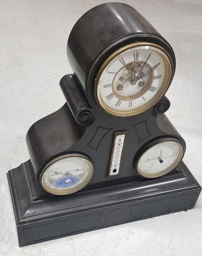 null Clock with three dials, the first one giving the hours and minutes, the second...