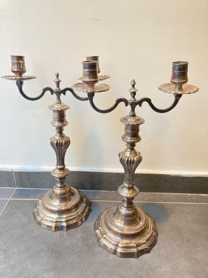 null Pair of silver plated candelabras with two arms of light