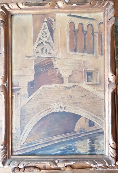 null Lot of framed pieces, oils on canvas and engravings (average condition, acc...