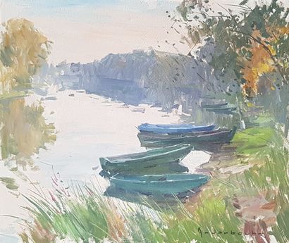 null 
ANDERBOUHR (1909-2006)




River bank in Boussy-Saint-Antoine




Oil on canvas...