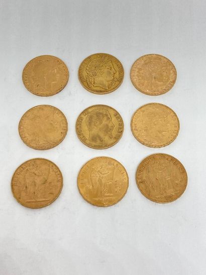 null 
9 coins of 20 frs Gold (1 of 1851 A; 1 of 1854 A; 1 of 1878 A; 1 of 1893 A;...