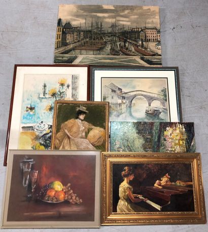 null Set of paintings, reproductions of paintings, oils, landscapes, engravings,...
