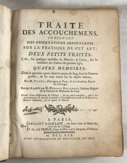 null 
PUZOS (M.). Treatise on childbirth. Paris, Desaint et Saillant, 1759. In-4,...