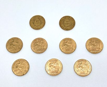 null 9 pièces de 20 francs or :

NAPOLEON III BARRE : 2 de 1859 A, 2 de 1856 A, 1854...