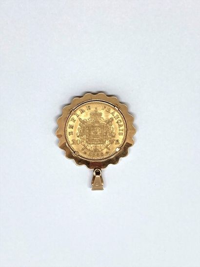 null Une pièce de 20 francs or montée en pendentif Napoléon III tête laurée BARRE...