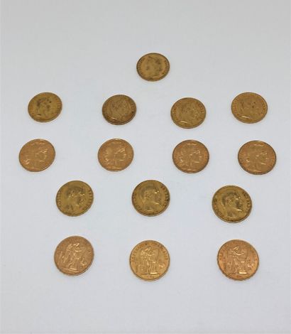 null 15 pièces de 20 francs or (France et Suisse) comprenant :

- SUISSE, CONFEDERATION...