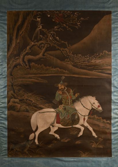 null CHINE - XIXème siècle

Encre et couleurs sur soie, représentant un chasseur...