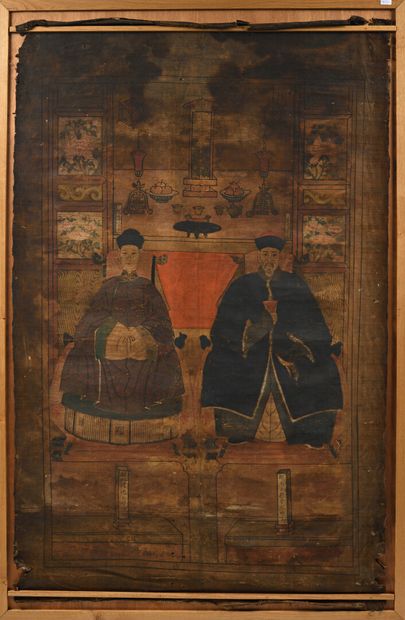 null CHINE - XIXème siècle

Encre et couleurs sur toile, deux portraits de couples...
