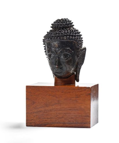 null THAILANDE - XVIème siècle

Tête de bouddha en bronze laqué noir, les yeux entrouverts...