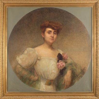 null Jeanne BOURILLON TOURNAY (1867-1932)

Jeune femme à la rose 

Huile sur toile...