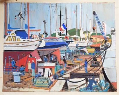 null Pierre PRUVOST (1921-2008)

Navires à quai

Gouache signée en bas à gauche et...