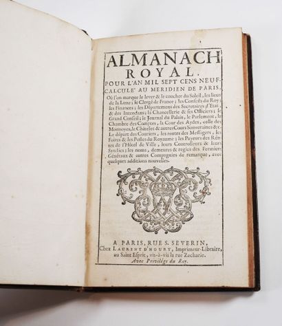 null ALMANACH royal pour l'an 1709. Paris, L.D'Houry. In- 8

veau brun, pièce de...