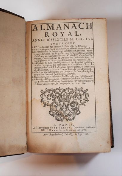 null ALMANACH royal, année bissextile 1756. Paris, Le Breton. In- 8 

mar. rouge...