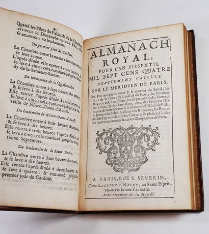 null ALMANACH royal pour l'an bissextil 1704. Paris, L.D'Houry. In- 8

veau fauve,...