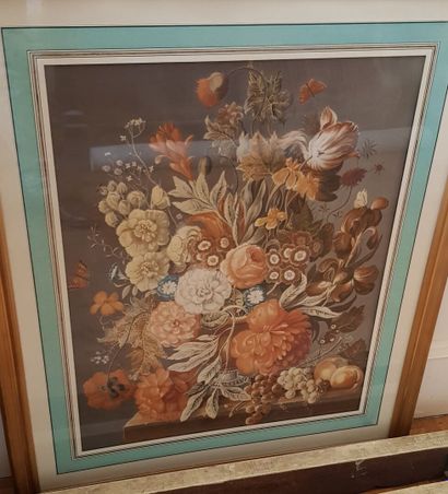 null Lot d'estampes diverses : anglaises (tâches), fleurs, chromolithographie de...