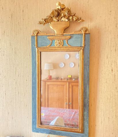 null Petit miroir rectangulaire en bois laqué et doré surmonté d'une vasque fleurie

Haut....