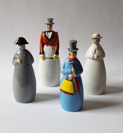 null Trois bouteilles en porcelaine personnages Napoléon, écclésiastique et un élégant...