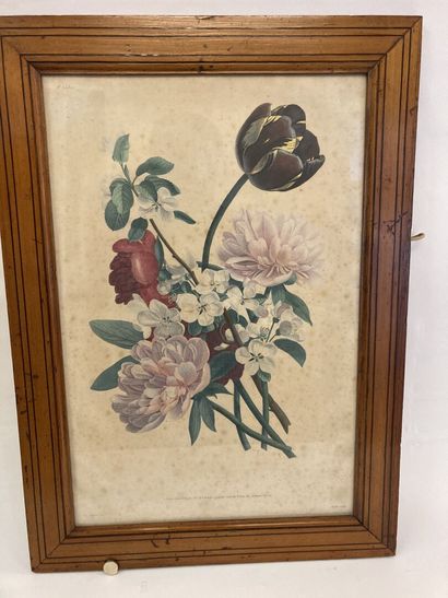 null Lot comprenant : dessin à la gouache "jeté de fleurs" signé Marle Strady 1888

Et...