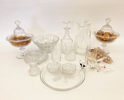 null Lot of glassware and crystal dragees including miniature animals, jug, ashtray,...