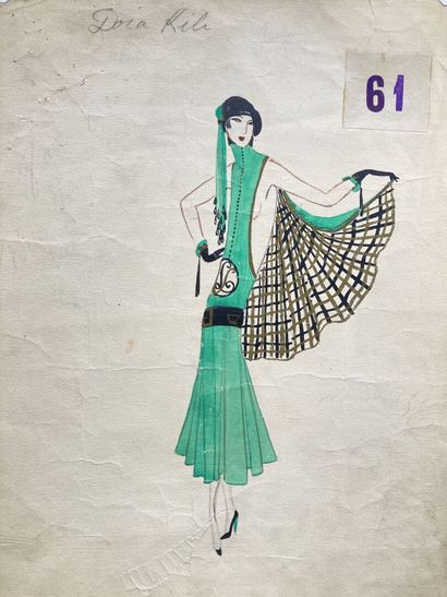 null José DE ZAMORA (1889-1971), attribué à
"Dora Kili", projet de costume ou dessin...