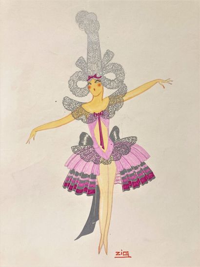 null Louis GUDIN (1882-1936) dit ZIG
Femme à la coiffe et robe rose
Technique mixte,...