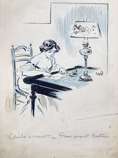 null ANONYME
"Cécile écrivit à Françoise et Bastien"
Encre écrit en bleu, signée...