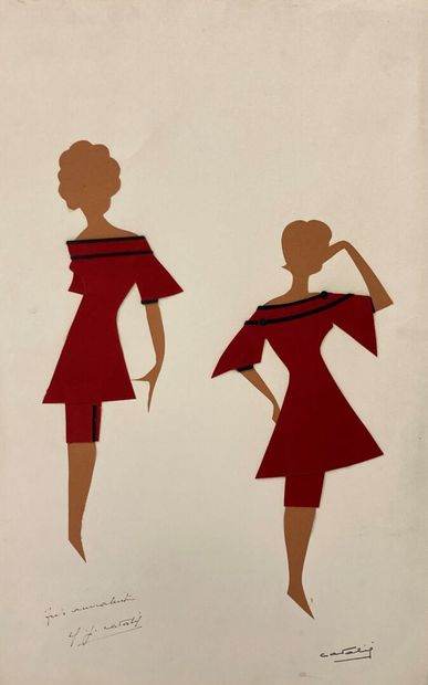 null Maurice CAVALIE (1907-?)
Projet de costume : femme à la robe rouge
Collage sur...