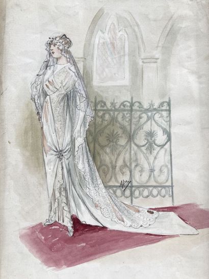 null Henry MARTIN
Jeunes femmes en robe de mariée
Deux aquarelles, crayon noir et...